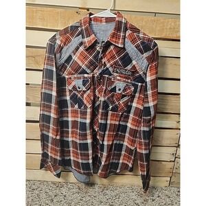 Large‎ Affliction Snap Shirt Plaid Multicolor Long Sleeve Reversible Flannel